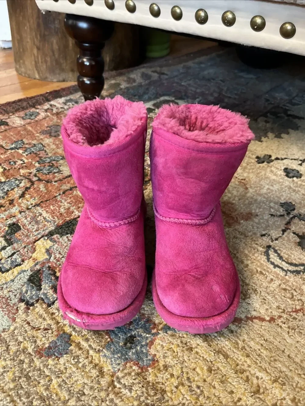 UGG Boots Kids Toddler 10 Hot Pink Suede Shearling Winter Play Condition Girls